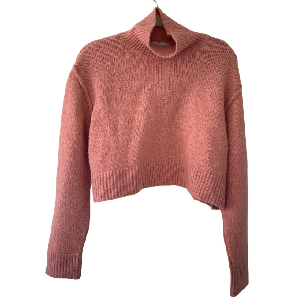 Zara Mock Neck Cropped Sweater | Pink
